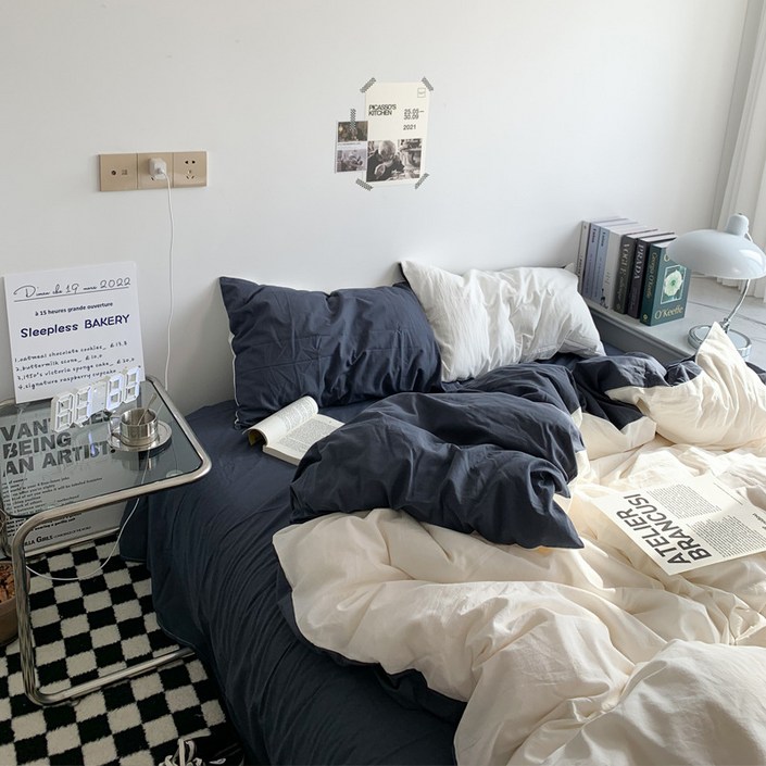 노르딕 심플 솔리드 이불 커버 세트 사계절 공용