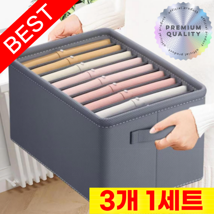 라이프앤컴 칸막이 옷 수납 정리함, 3개, 그레이 9칸