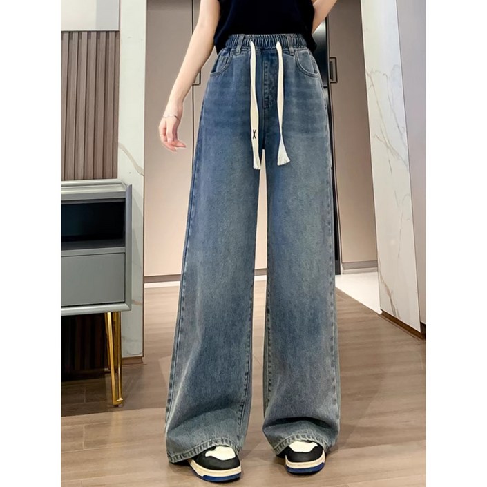 ANYOU와이드청바지 청바지밴딩허리 봄가을 와이드통바지 슬랙스팬츠 빅사이즈 여성바지 ANYOU와이드청바지 청바지밴딩허리 봄가을 와이드통바지 슬랙스팬츠 빅사이즈 여성바지