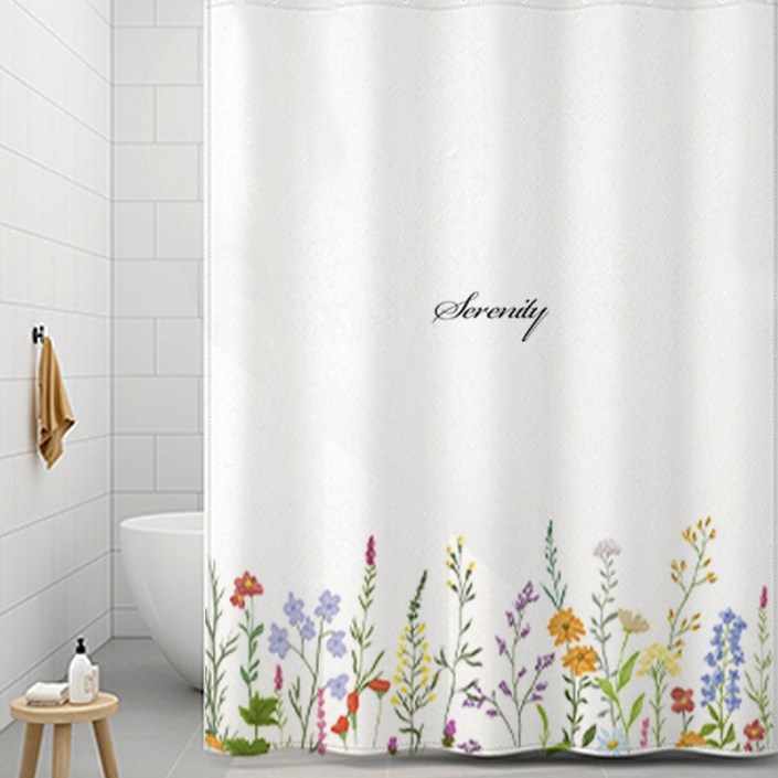 코팅블루 설치쉬운 무타공 방수 욕실 샤워커튼+커튼링세트, 1세트, 10.꽃잠