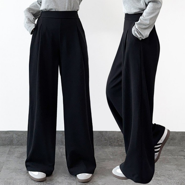 핏오짐 여성 원턱 와이드 일자 슬랙스 밴딩 와이드팬츠 스판 바지
