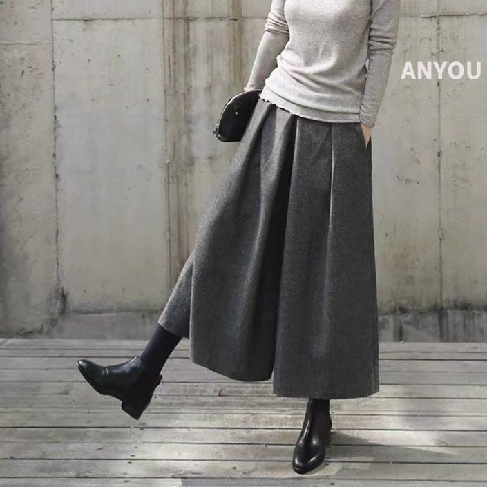 ANYOU 치마바지 여성 가을 바스락팬츠 밴딩 와이드팬츠 니트 플리츠바지 ANYOU 치마바지 여성 가을 바스락팬츠 밴딩 와이드팬츠 니트 플리츠바지