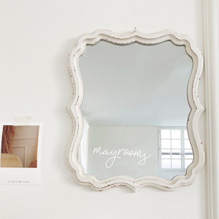 빈티지 프렌치 쉐비 화이트 엔틱 벽걸이 거울 우드 카페 화장대 매장 인테리어 A32X39, 화이트