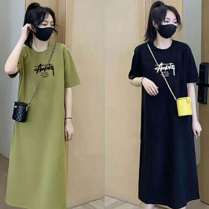 여성 프린트 빅사이즈 여름 루즈 박시 임산부 롱 이지웨어 홈웨어 원피스 스튜디오원피스 2P 뉴타임즈 0123YD01M