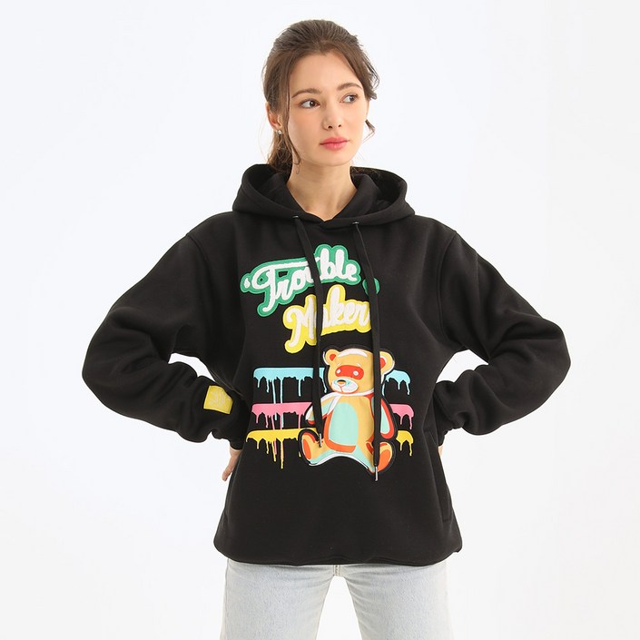 무니크영 F1184  남녀공용 빅사이즈 프린트 뽀글이 자수 패치 오버핏 트윌 패치 베어 후드티