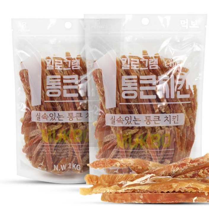 먹보 강아지 대용량 실속 상품 치킨 오리 육포 간식, 2개, 1kg, 치킨 안심슬라이스
