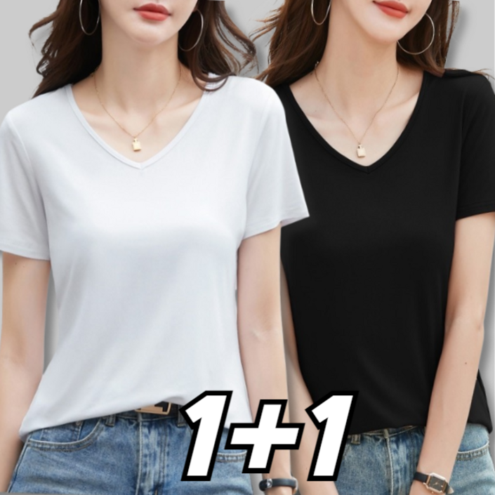 디어스킨 여성 브이넥 반팔 티셔츠 2P