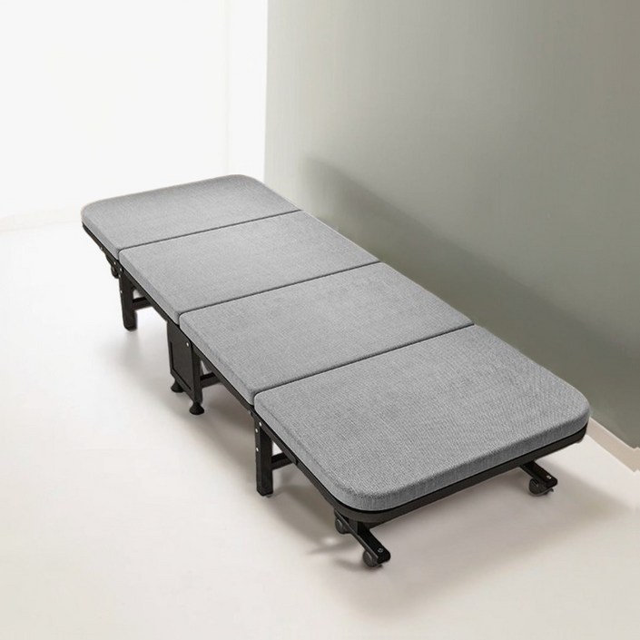 엘티제이 4단으로 접혀 공간절약 바퀴형 사무실 간이 접이식 침대 D30, 그레이