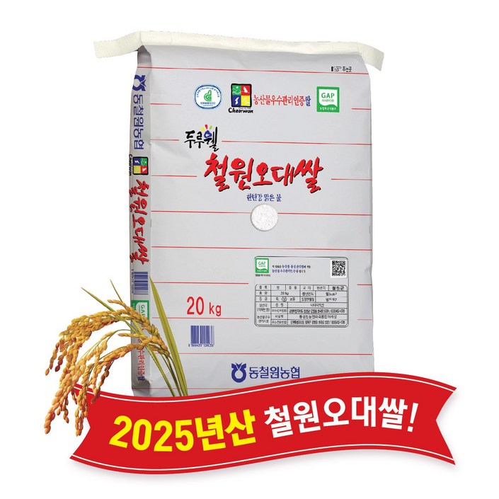 당일도정 동철원농협 운영 2025년산 두루웰 철원오대, 1개, 상등급, 20kg