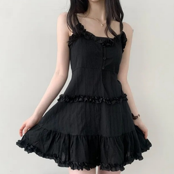 미소모드 러블리 프릴 캉캉  끈나시 원피스 M0088