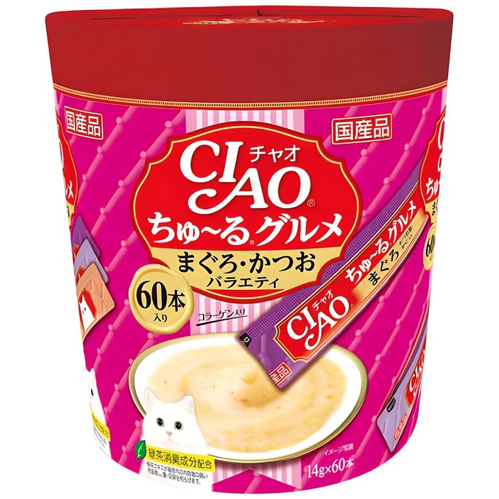 챠오츄르 고양이 간식 파우치, 혼합맛참치가다랑어, 14g, 60개