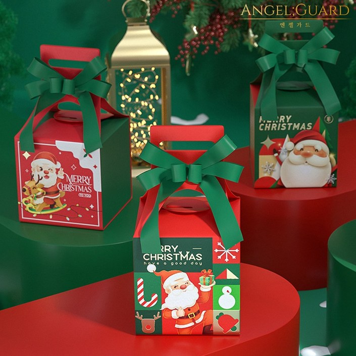 크리스마스 선물상자 종이 포장박스 선물박스 리본 구디백 답례품 미니 손잡이 가방 5p세트, 1개, 리본 산타선물 5p