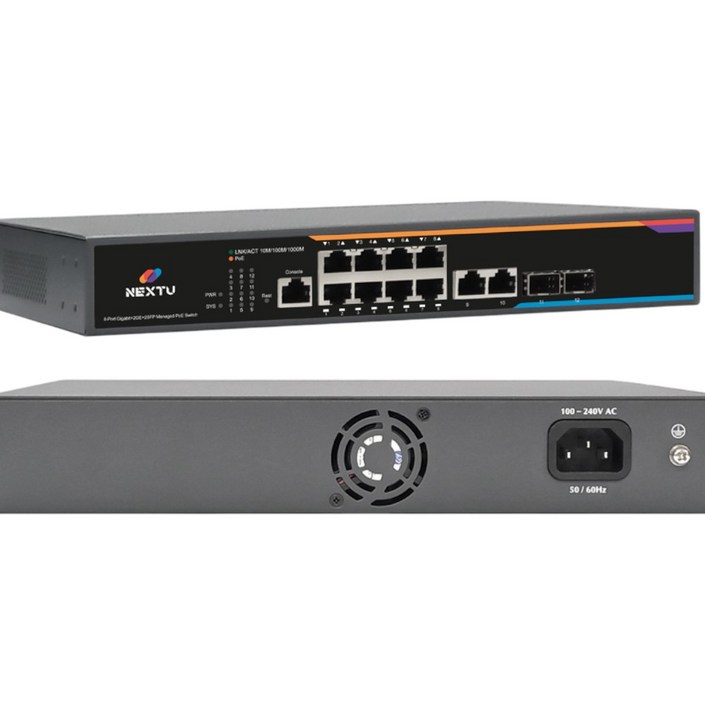 연오랑 넥스트유 POE4012L2SFP 8포트 기가비트 PoE 스위칭허브 2SFP 2TP, 단일상품, 1개