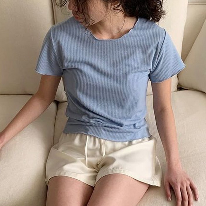 드온도 솝 골지티셔츠 여성 여름 물결 반팔티