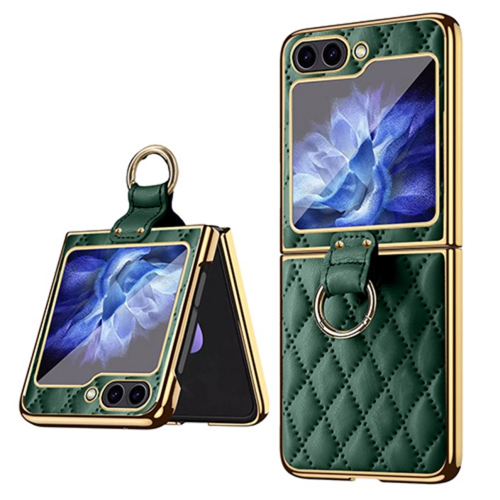 KDNC 갤럭시 Z플립345 골드라인 가죽 링케이스 액정보호