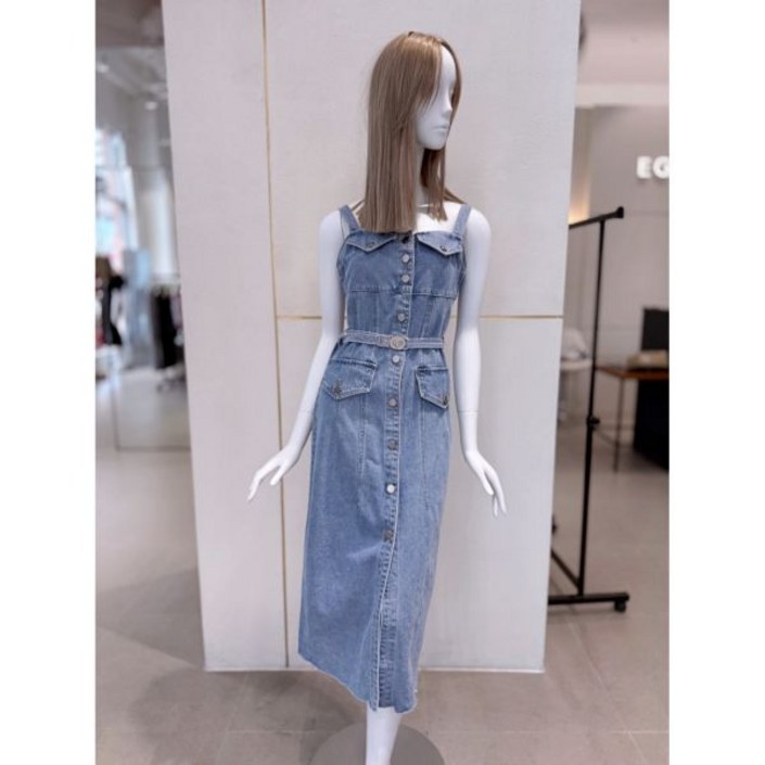 에고이스트EQ2DO560 절개 포인트 슬림 서스펜더 벨티드 데님원피스