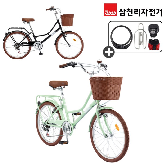 삼천리 완조립 2024 선데이 22인치 7단 주니어 여성 시티형 클래식 바구니 자전거, 24년형소프트민트