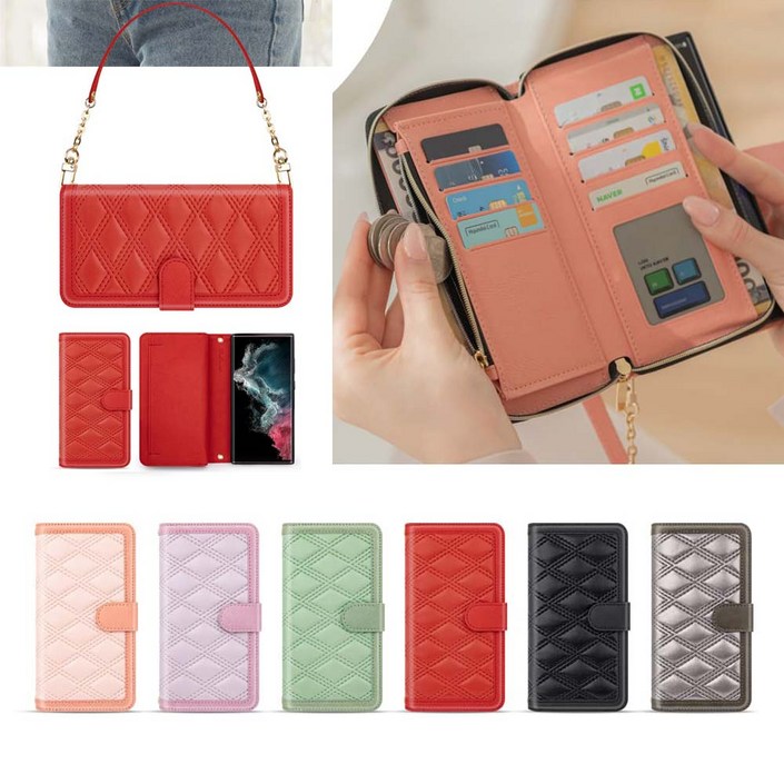 포니요기 갤럭시 A35 (A356) 퀼팅 라이닝 지퍼 지갑형 스트랩 다이어리 휴대폰 케이스