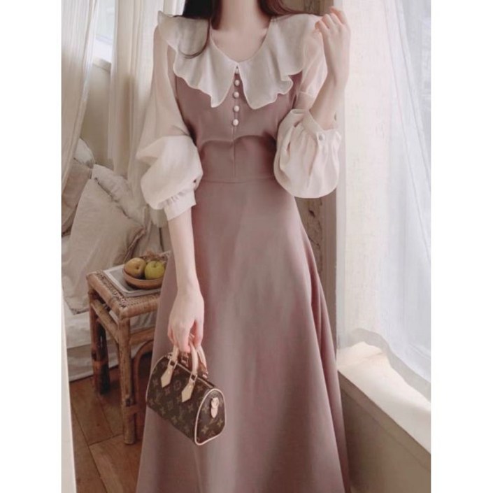 Neirny 여성 트위드 원피스 봄가을 간절기 프렌치 허리조임 긴팔 블라우스 기질 패션 슬림핏 캐주얼 하객룩 롱 스커트