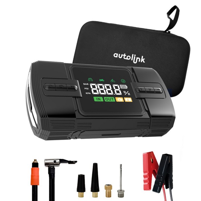 아우토링크 자동차 점프스타터 + 타이어공기압주입기 + 보조배터리지원 오토바이 가능, 1세트, 12000mAh