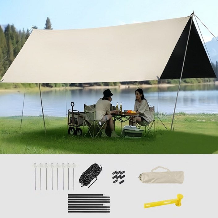 캠핑텐트 블랙 바이닐 코팅 햇빛가리개 텐트+수납포켓