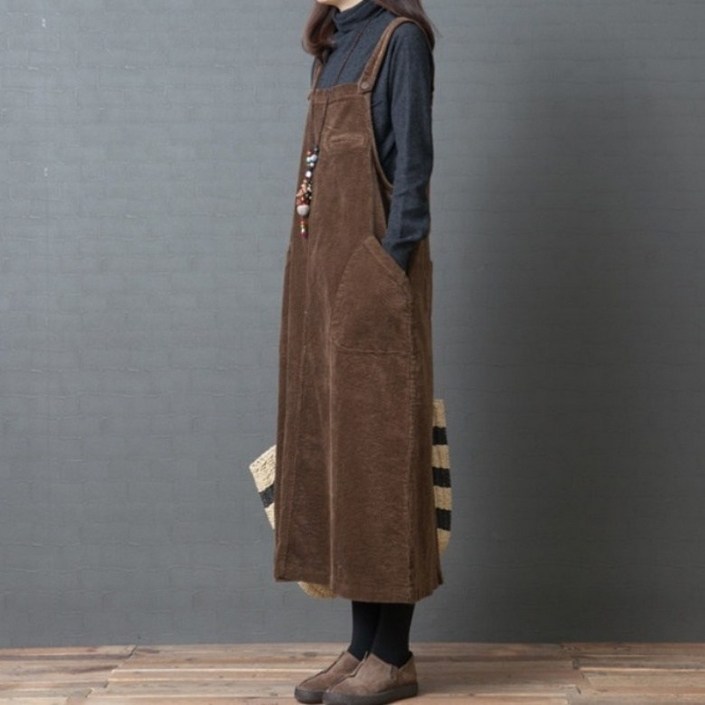 아이엠몽 여성용 바흐미 코듀로이 롱 멜빵 원피스