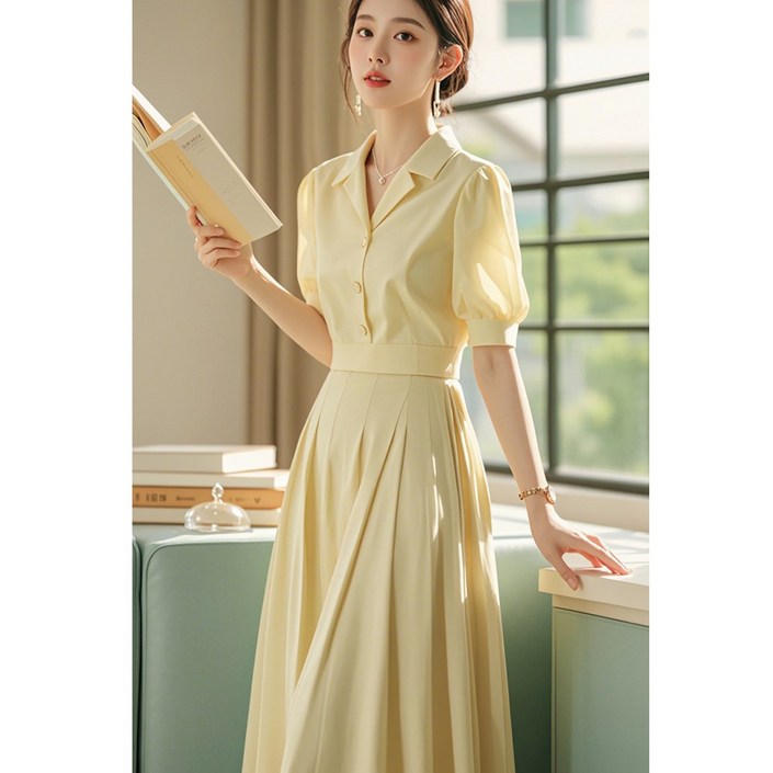 비아이와이 여성 여름 고퀄리티 프렌치 옐로우 시폰 셔츠원피스 DH948