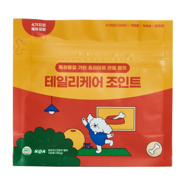 테일리케어 조인트 150g 애견 노령견 전연령 슬개골 탈구 관절염 강아지 관절 영양제, 100정, 뼈관절강화, 5개