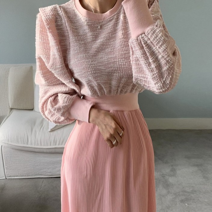 떳다그녀 네츠아 트위드 주름 롱 원피스