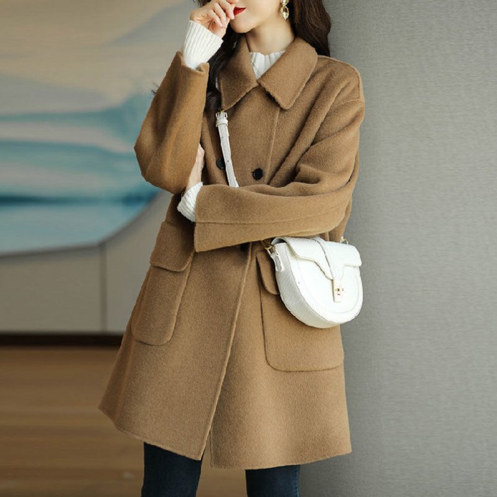 Mao양면 모직 코트 가을 겨울 새로운 두꺼운 한국어 스타일 닫기 피팅 슬리밍 중반 길이 모직 코트