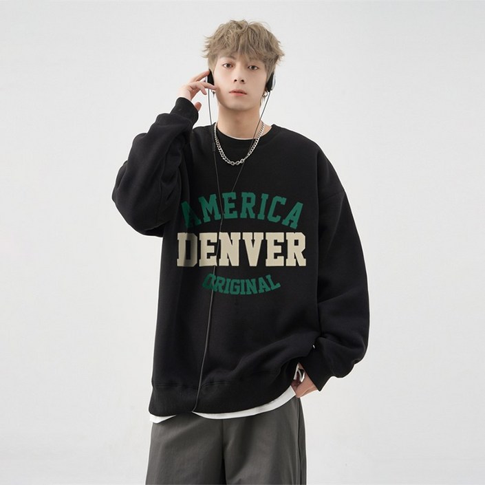 FONOW 가을 겨울 남녀공용 덴버 스탠다드핏 오버핏 맨투맨 티셔츠