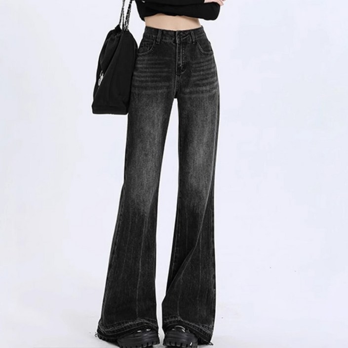 lofei 여성 하이웨이스트 루즈핏 데님 부츠컷 팬츠 KZ13