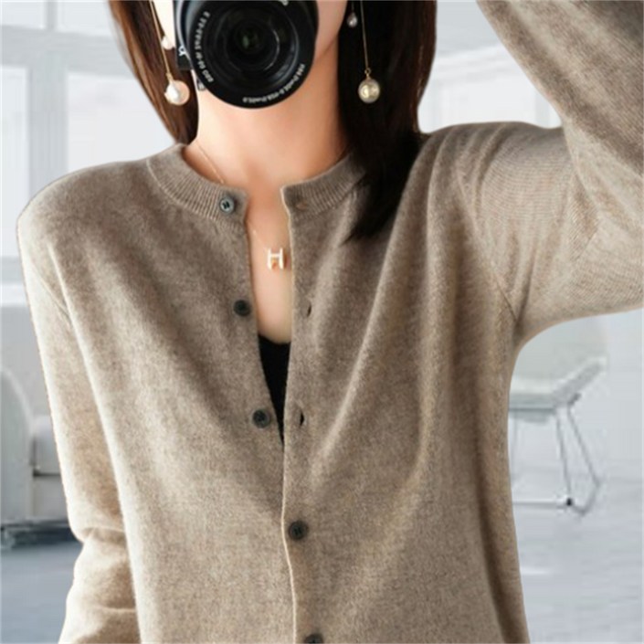 데일리쮸 부드러운 여성 라운드 긴팔 니트 가디건