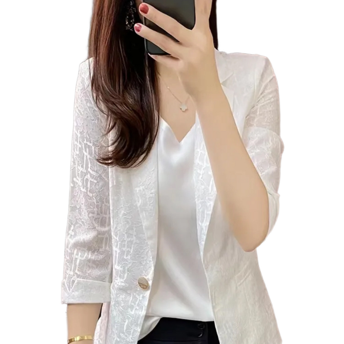 여성 레이스 정장 재킷 여름 얇은 원버튼 슬림핏 7부 소매정장 상의