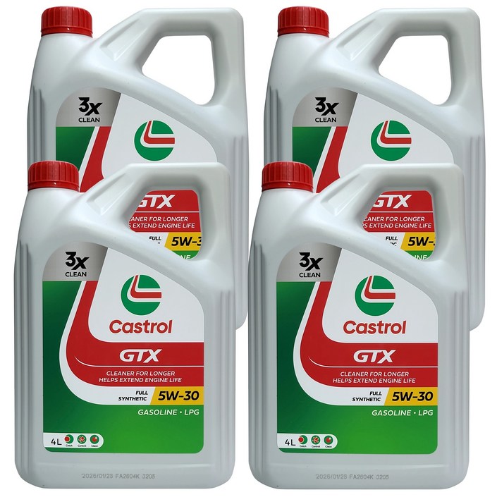 캐스트롤 GTX SQ 5W30 풀신세틱 4L x 4개 1박스 16L 가솔린 LPG 전용 100 합성 엔진오일 3X클린 더블 액션 포뮬러 적용 SQ GF7 힐릭스 저격 제품