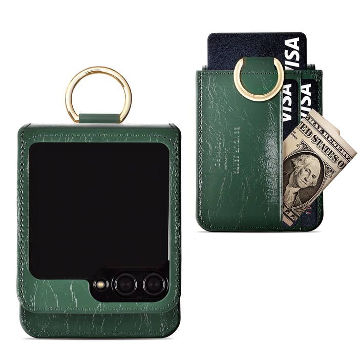 갤럭시 Z플립6 케이스 천연가죽 힌지보호 카드 수납 링 플립6 마스야드(3포켓) (1포켓)