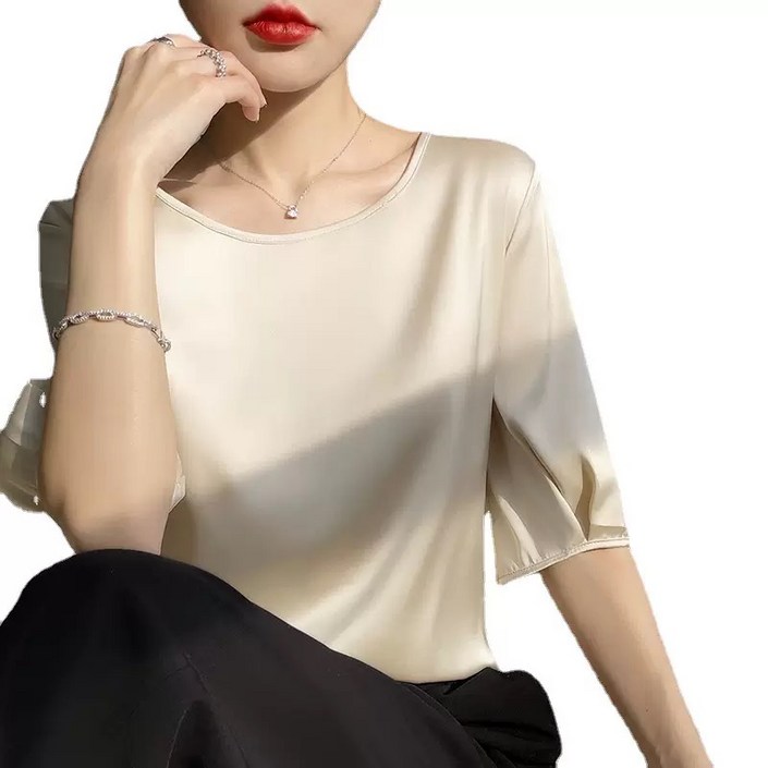여성 라운드넷 실크 반팔 티셔츠