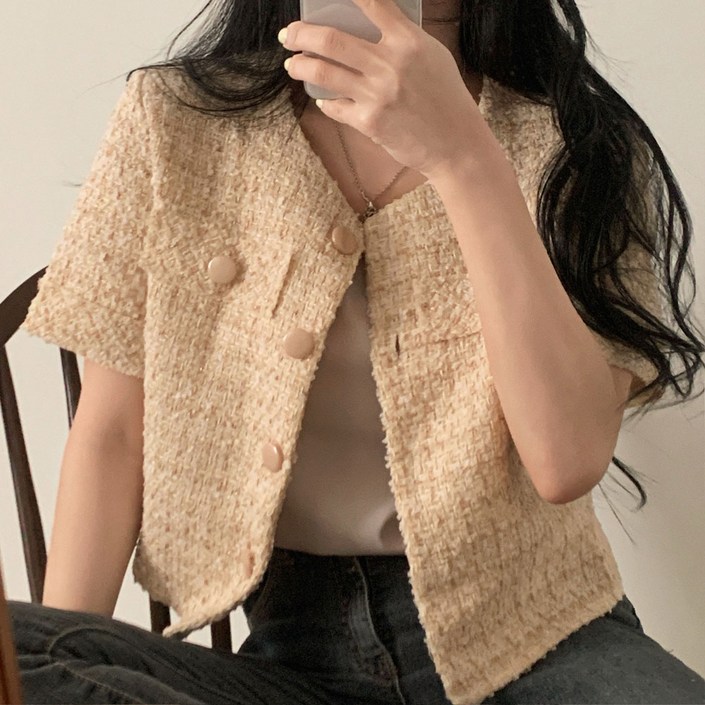 지니우우 여자 여름 트위드체크 반팔 숏자켓 J0095A