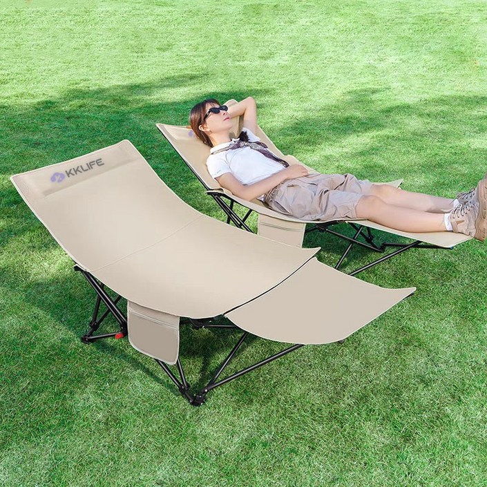 크크라이프 4단 각도조절 경량 캠핑 침대 의자, 2개, 베이지