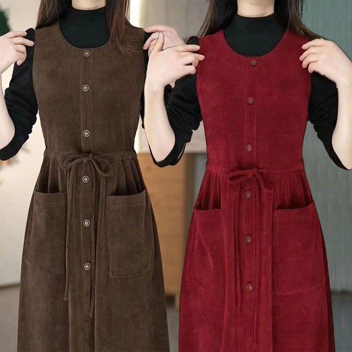 가을원피스 긴팔티 레이어드 나시원피스 투피스 중년여성의류 겨울 롱원피스