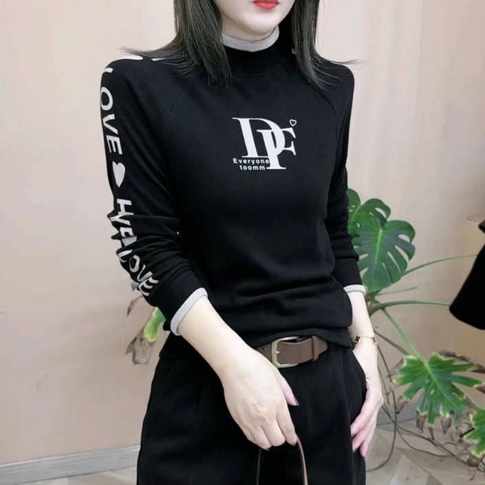 ROYALBELLE 여성 긴팔 티셔츠 캐주얼한 레터링 패턴 편안한 데일리룩 U092712 ROYALBELLE 여성 긴팔 티셔츠 캐주얼한 레터링 패턴 편안한 데일리룩 U092712