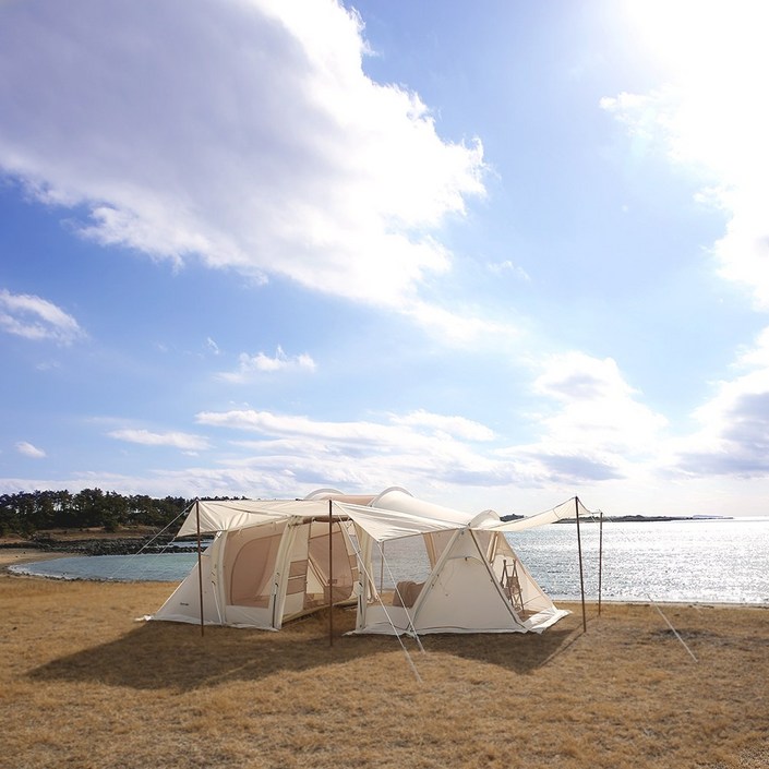 네이처하이크 슈퍼 랜드 터널형 투룸 리빙쉘 텐트 캠핑 패밀리 차박, 베이지