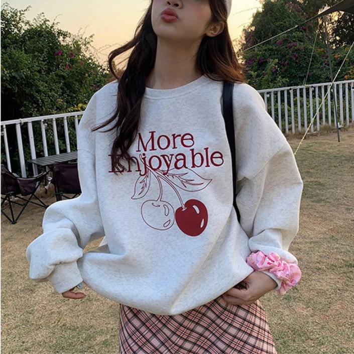 SAHINER 봄가을 여성 캐주얼 오버핏 라운드넥 맨투맨 LBWY45