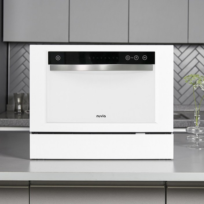 nuvia 누비아 식기세척기 NDWNI6W 6인용 무설치 무타공 자동문열림 UV 소형 미니 원룸