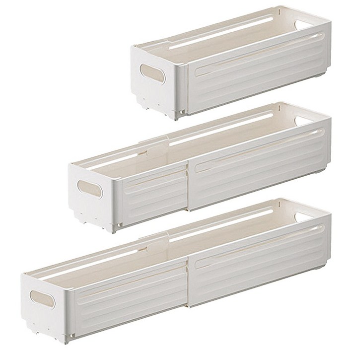 아모란나 다용도 길이조절 주방 수납 정리함, 3개, 화이트
