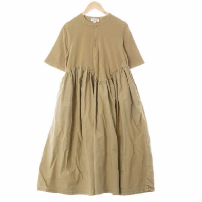 3047 COS라이트올리브그린 면혼방 배색반집업반팔원피스 S