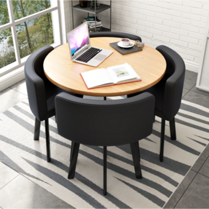 4인가족 화이트 원형 카페테이블세트 사각 라운드 식탁 세트 가정용 공간절약 조립식가구, AA 20230105