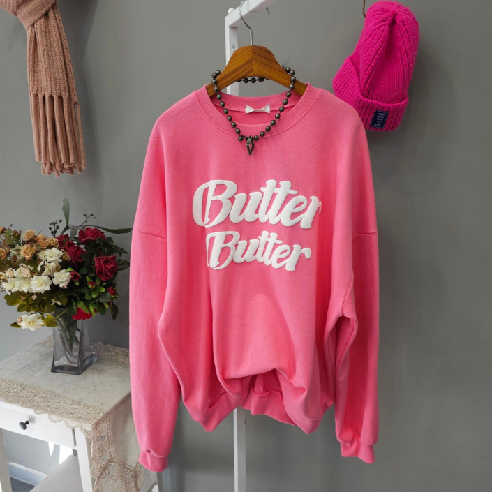 버터발포 여성 오버핏 라운드넥 면혼방 긴팔 맨투맨