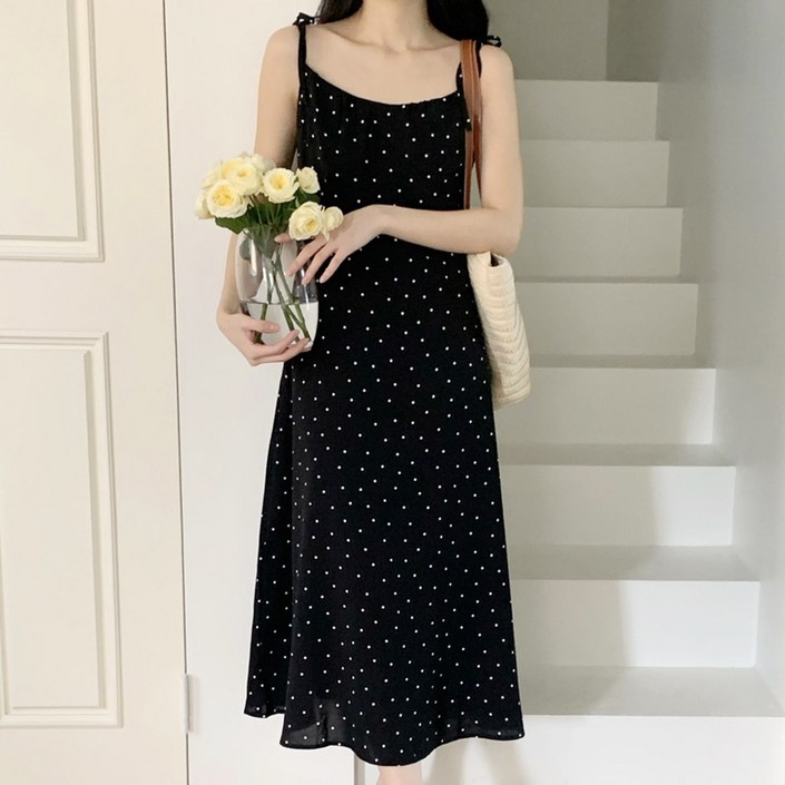 S2XL사이즈 잔꽃 민소매 롱 원피스 뷔스티에 바캉스룩 밴딩원피스 빅사이즈 나시