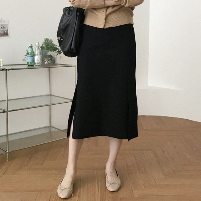 럭키제이 여성용 슬림 사이드 트임  스커트 국내제작 빅사이즈 55 66 77 88 99